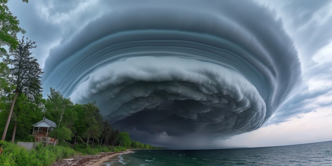 Storm DANA Approaches Empty Coastal Beach With Ominous Clouds Overhead